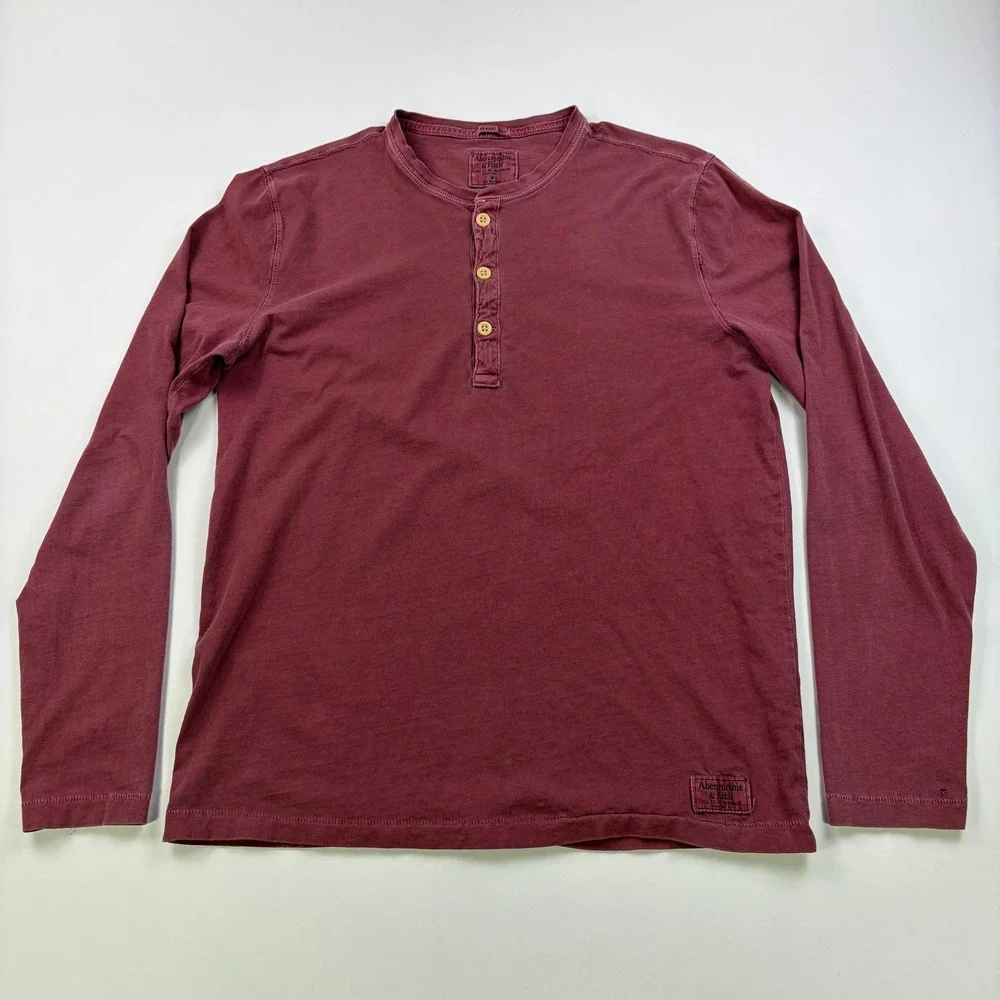 Abercrombie & Fitch Garment Dyed Henley Mens Medium Burgundy Long Sleeve Cotton